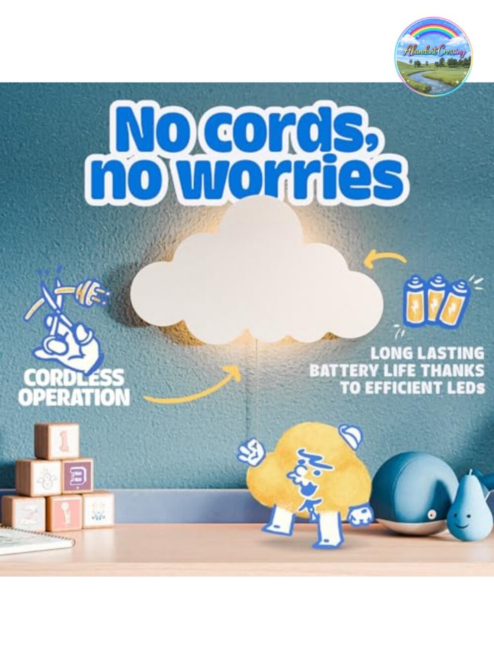 Cloud & Moon Night Lights Set - Battery Operated LED Wall Lamps for Nursery